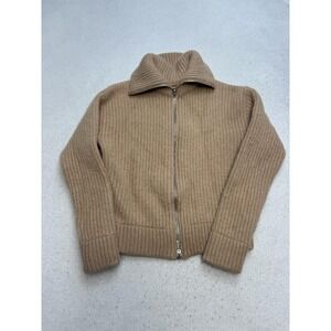NOTSHY Cardigan Sweater Womens XS Beige 100% Merino Wool Full Zip Ribbed Knit